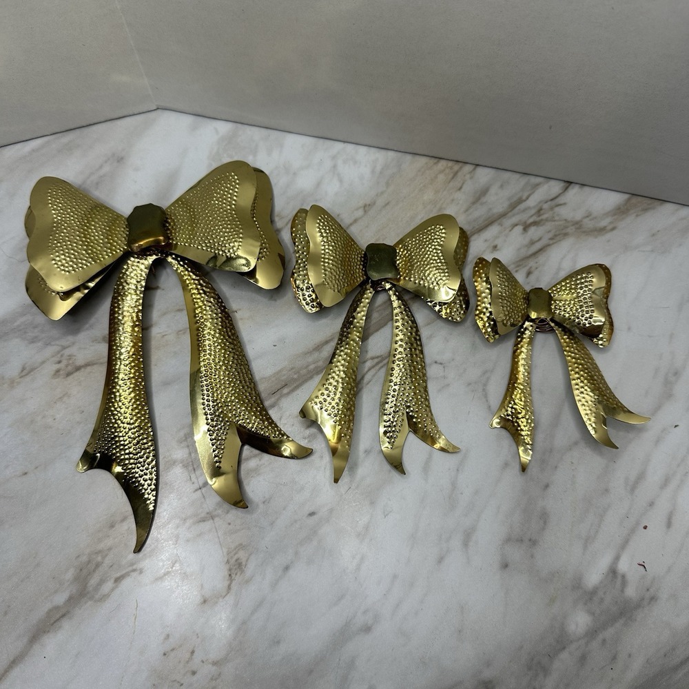Vintage HOME INTERIORS & GIFTS-Wall Hanging BRASS Bows-Set of 3‎